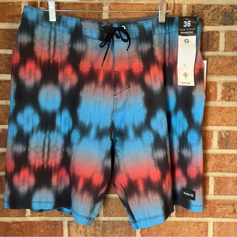 Hurley Men's Tie-Dye Swim Board Shorts in Blue and Red NWT